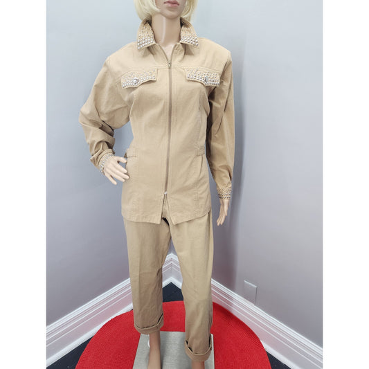 80s Vintage Gepetto Casual Safari Suit, Tan - S / M
