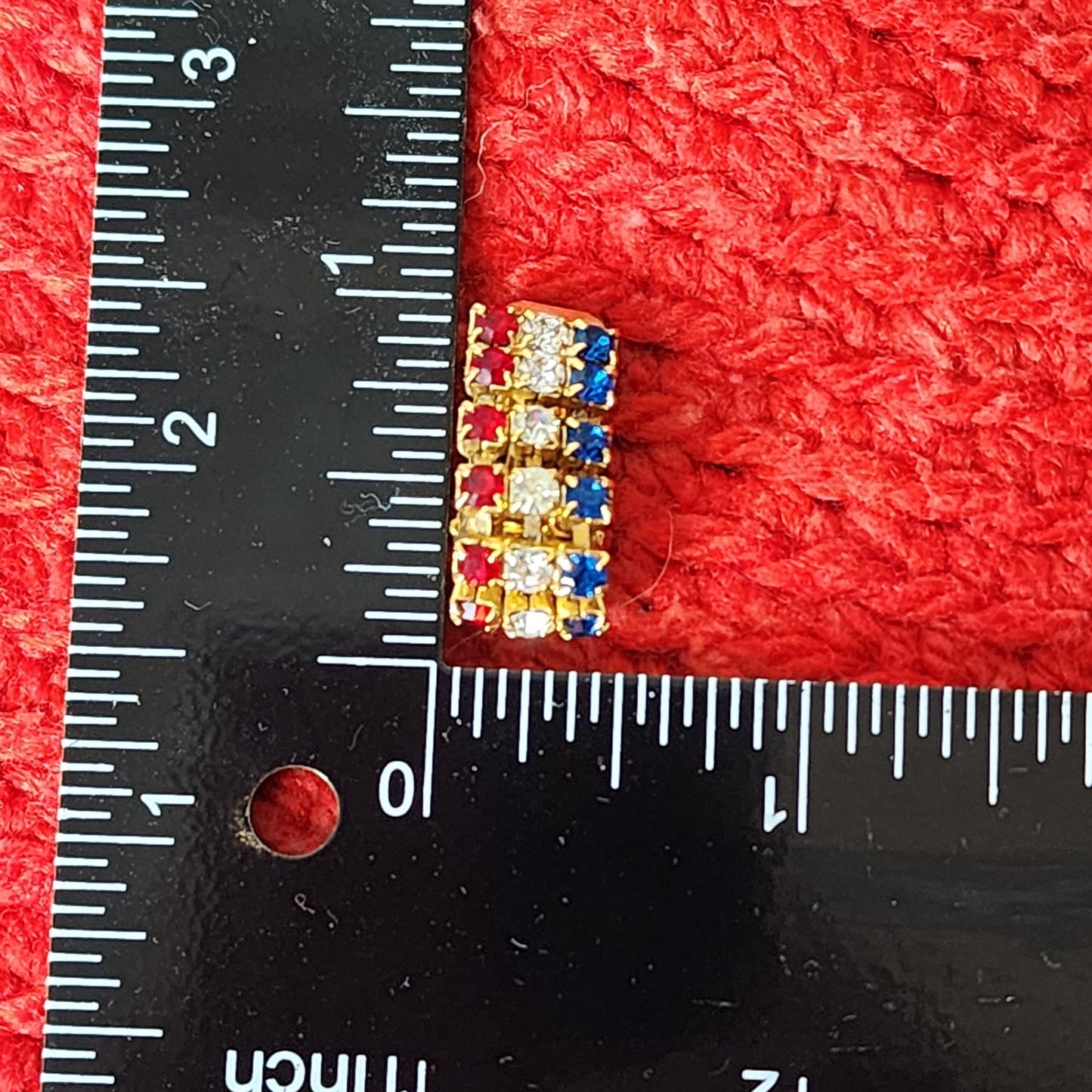 60s/70s Vintage Red, White & Blue Rhinestone Flag Pin & Clip-on Earrings