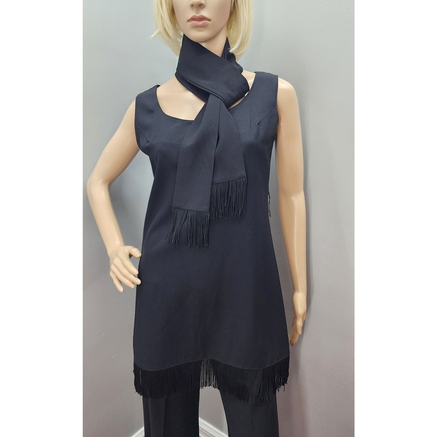 70s Vintage Cocktail Pant Suit with Fringe Detail - S