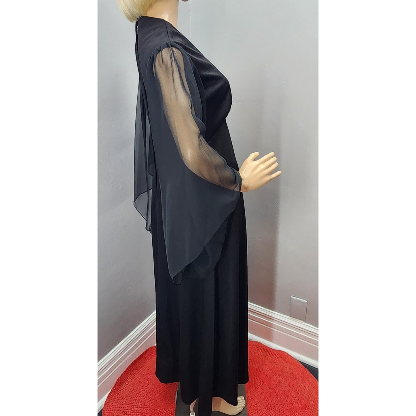 70s Vintage Sears Fashion Black Angel Sleeve Maxi - M