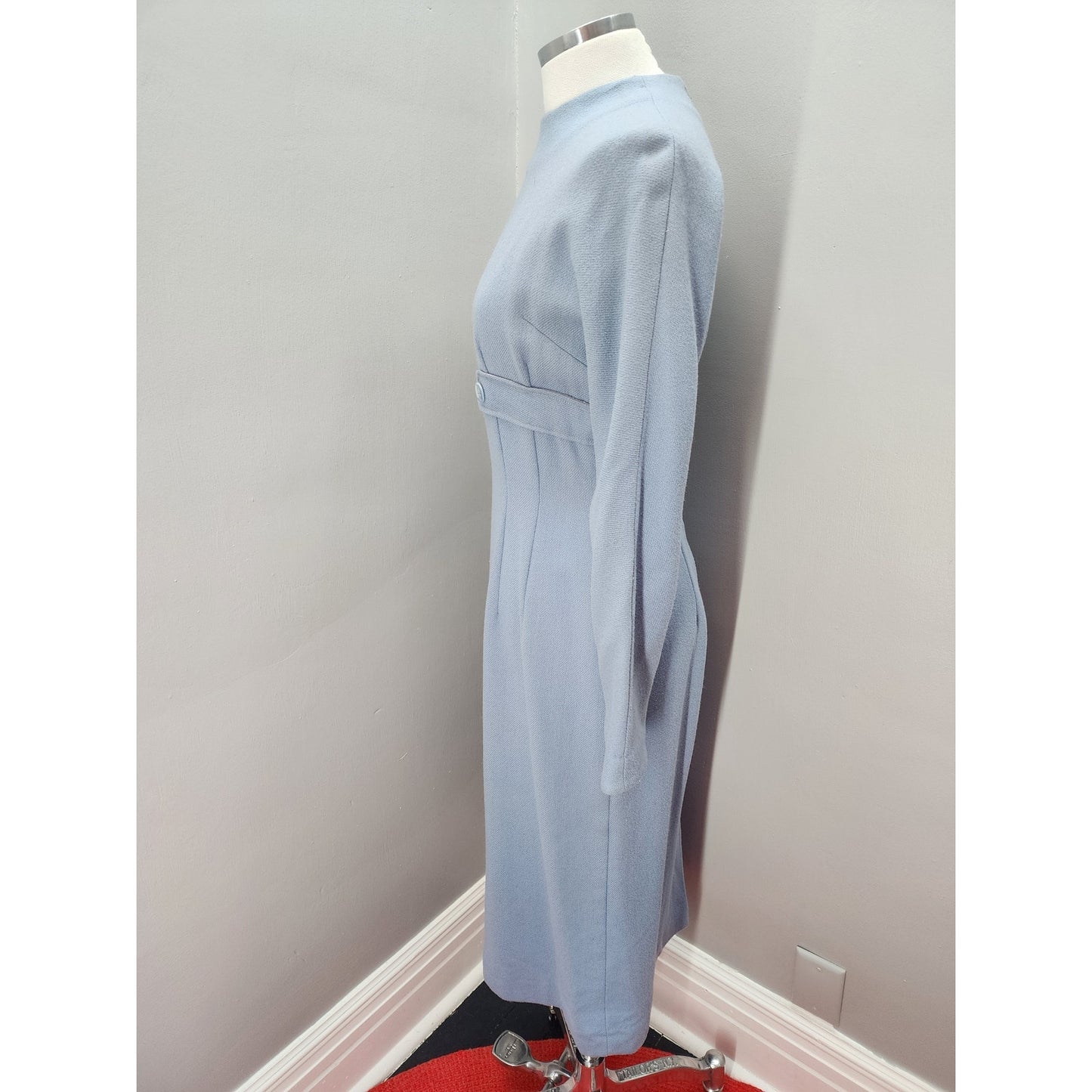 50s Vintage Jonathan Logan Baby Blue Wool Pencil Dress - M