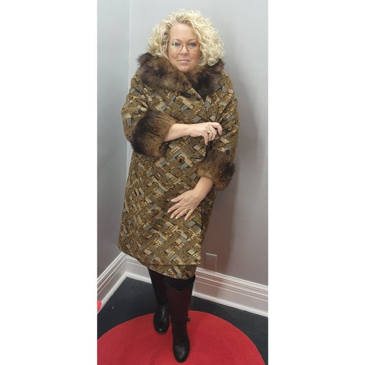 60s Vintage Kalin's (Holly Classic)Tapestry Coat w/Fur Trim - XXL
