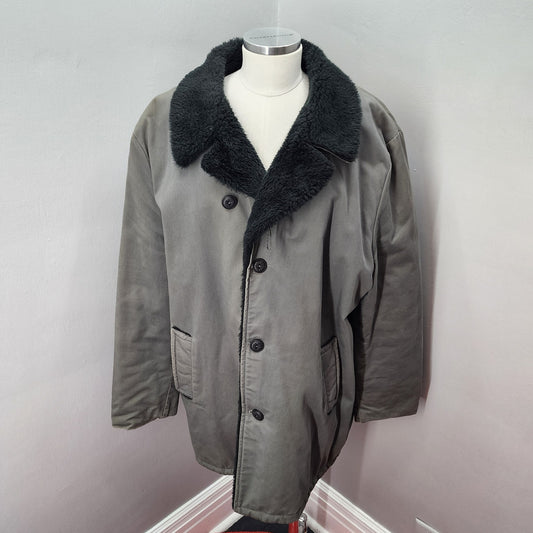 70s Men's Haband Short Winter Faux Fur Lined Denim Coat - XL