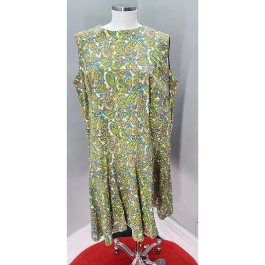 60s Vintage Handmade Drop Waist Mod Paisley Dress -  XXL
