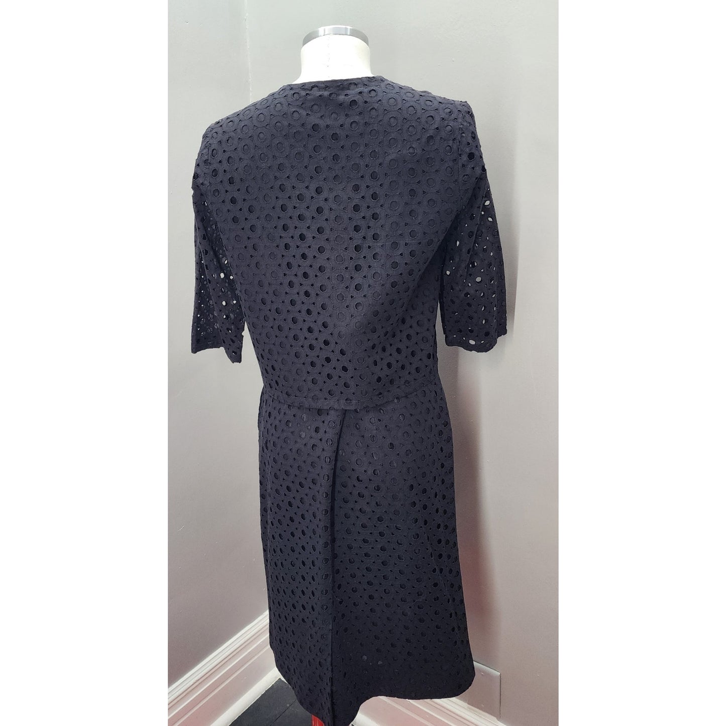 50s Vintage Black Eyelet or Broderie Anglaise Skirt Suit - S / M