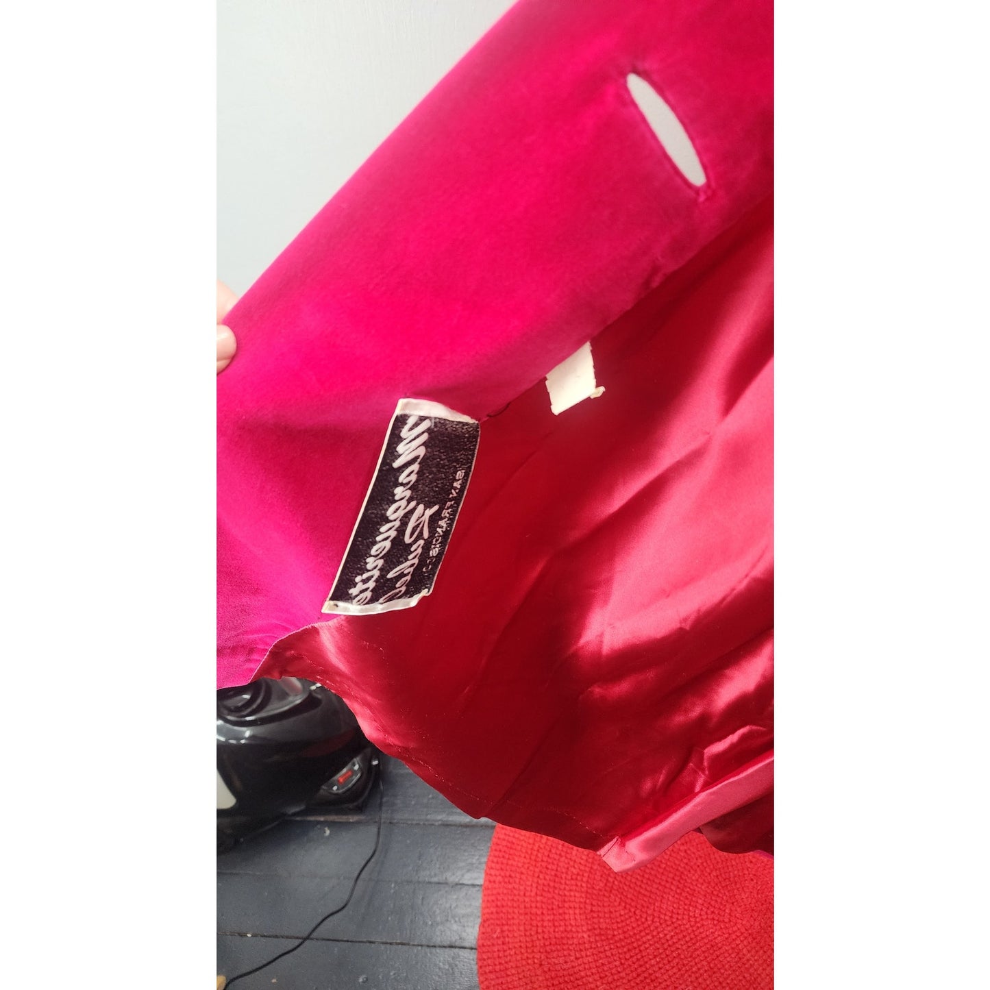 60s Vintage Marguerite Rubel Red Raspberry Velvet Swing Coat - L