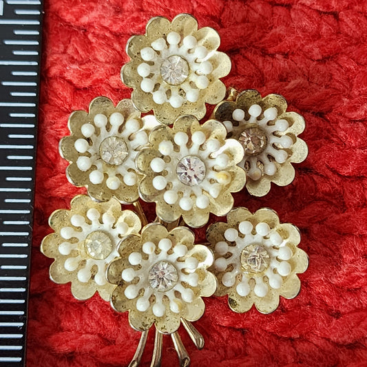 50s Vintage Brooch / Pin, Floral Bouquet with Rhinestones
