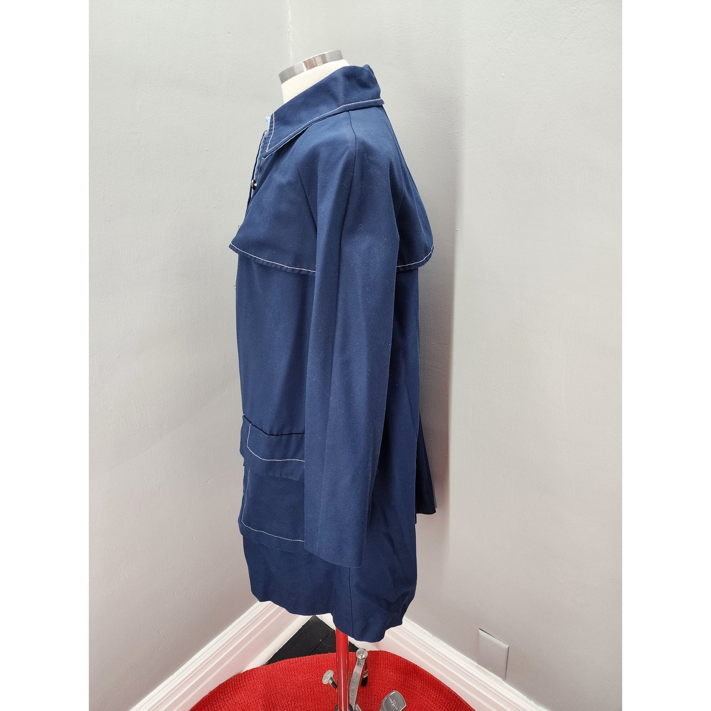 60s Vintage Lanson Navy Blue All Weather Trench / Overcoat - S