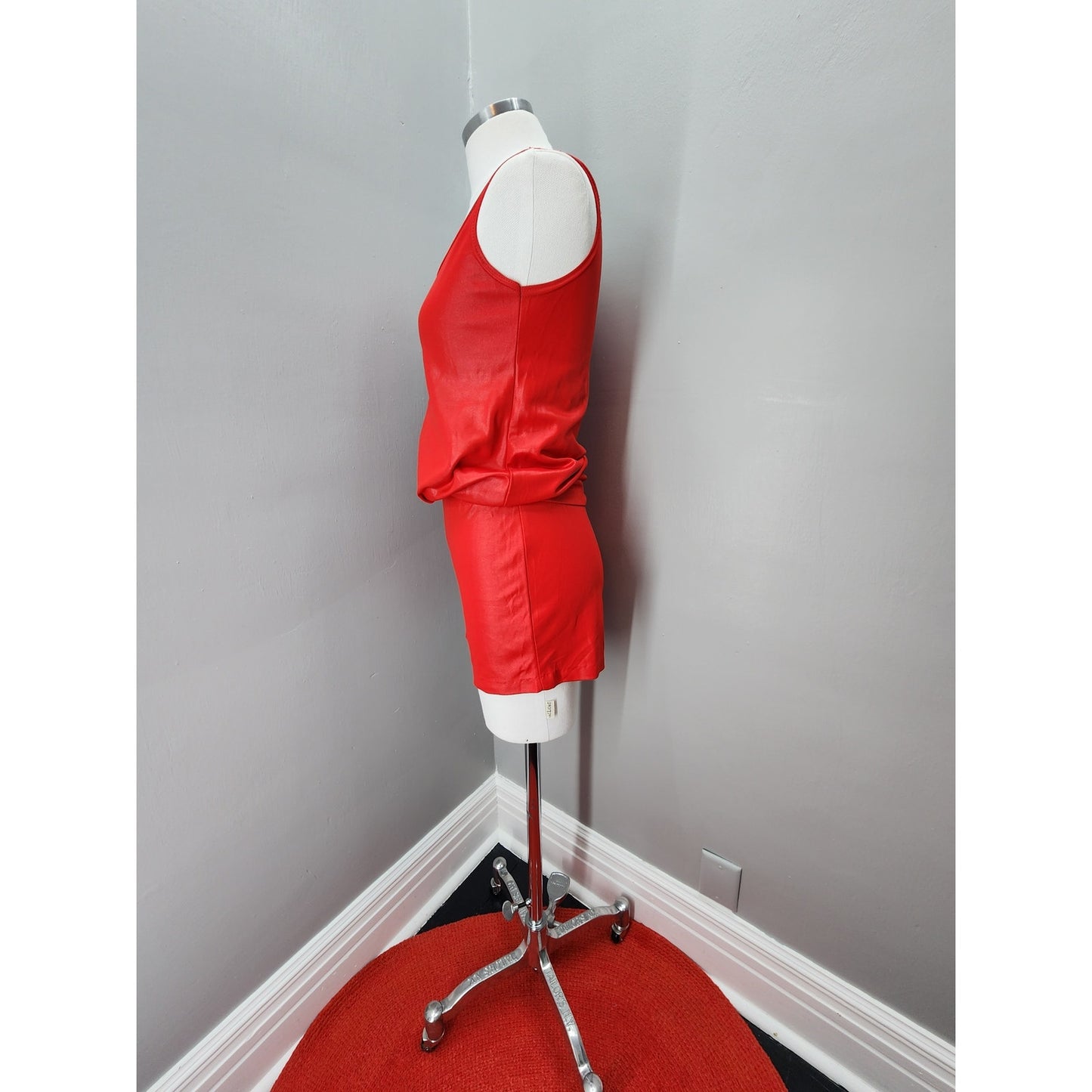 70s Vintage Red Hot Wet Look Tank & Hot Pants - S