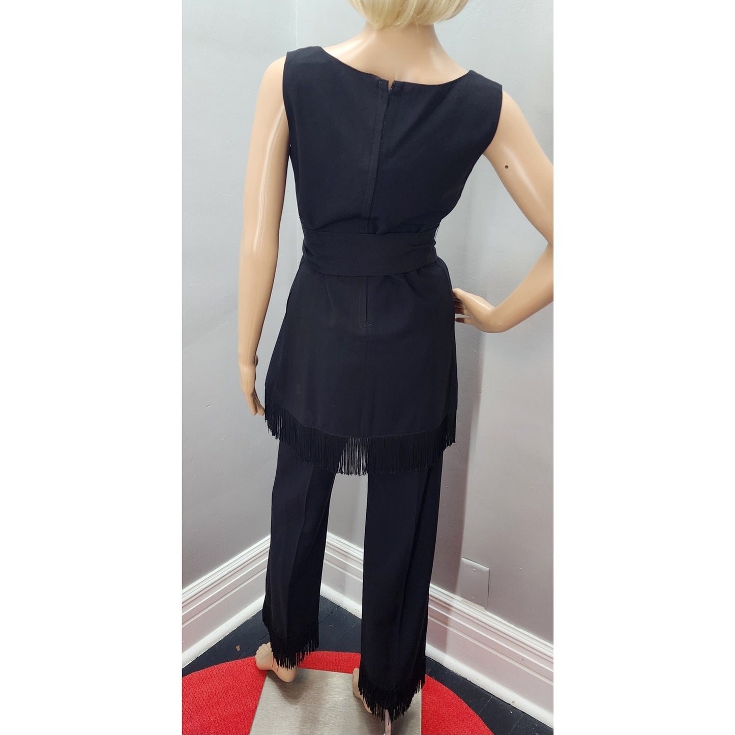 70s Vintage Cocktail Pant Suit with Fringe Detail - S