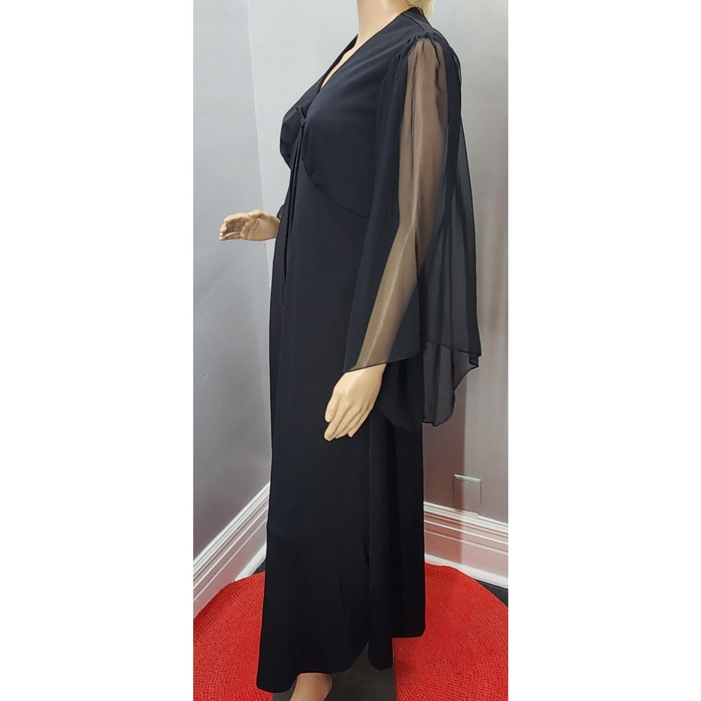 70s Vintage Sears Fashion Black Angel Sleeve Maxi - M