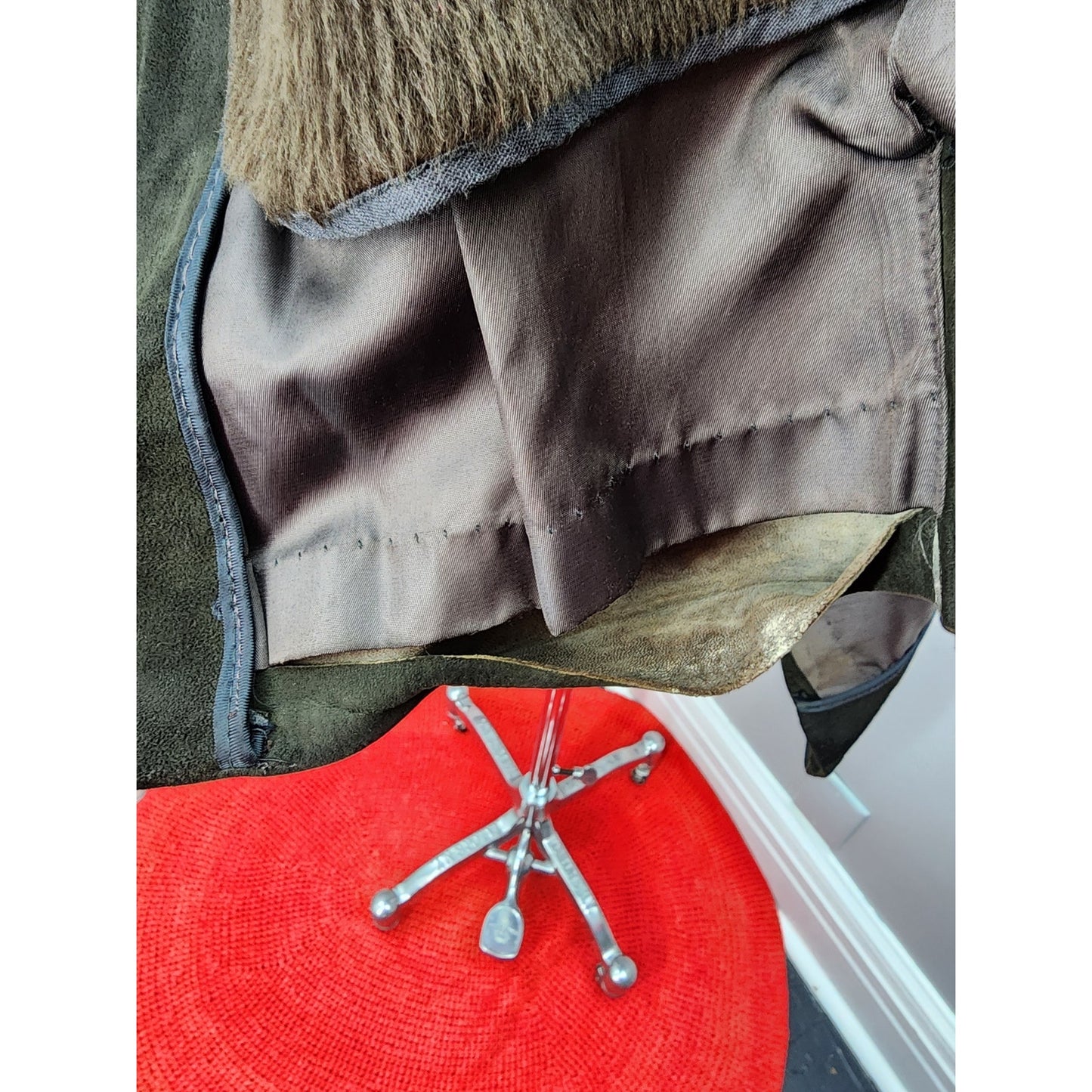 Vintage 60s Chocolate Brown Suede Coat with Fur Collar - S