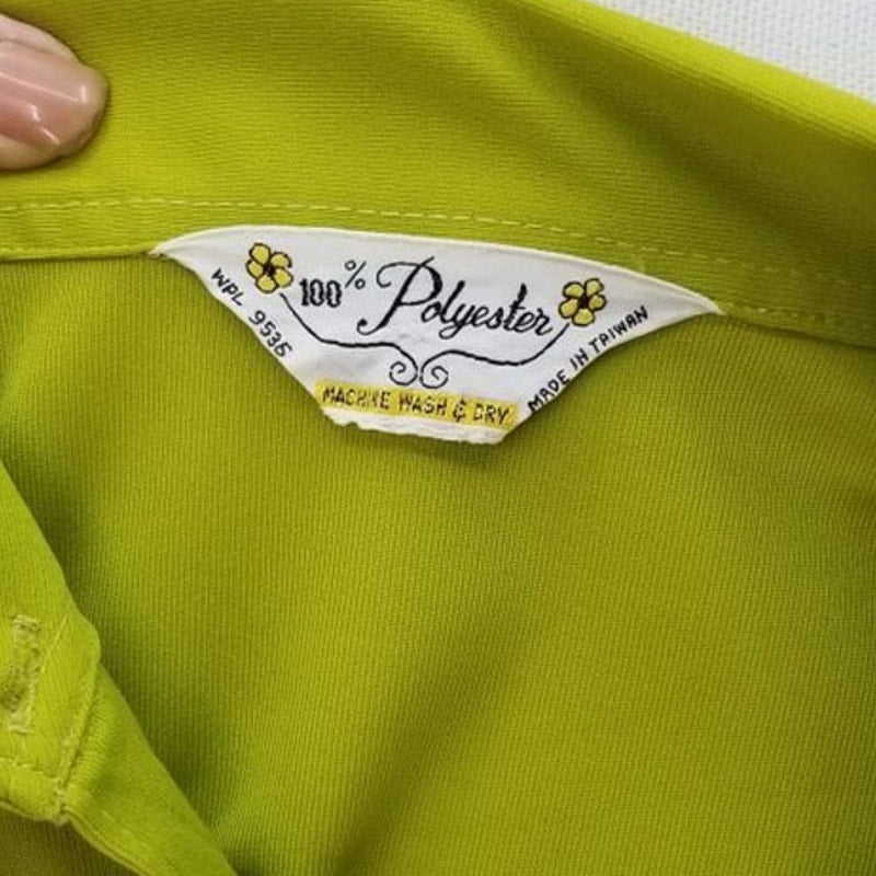 70s Vintage Dark Chartreuse Blouse and Maxi Skirt - M