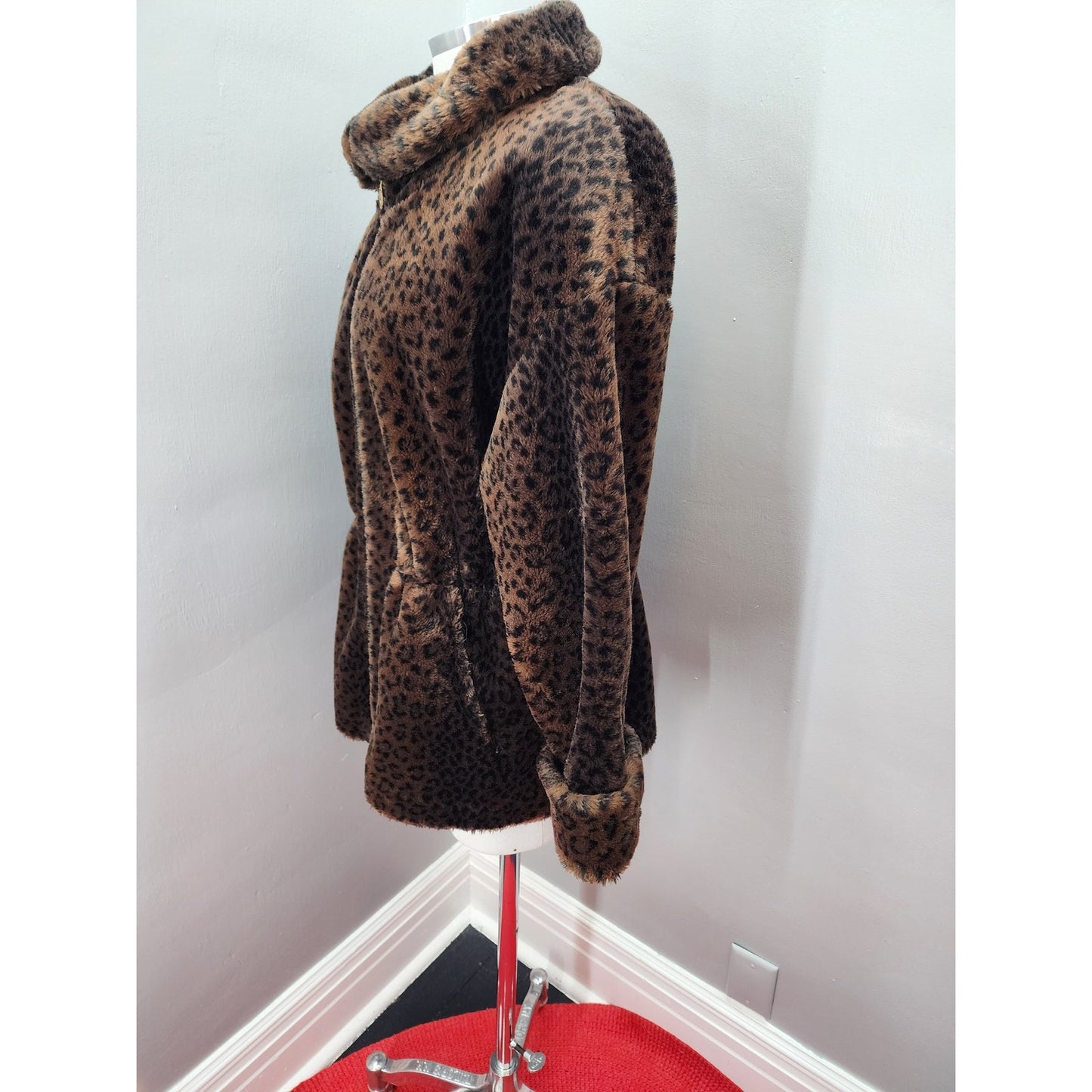 80s-Lorovi Brown and Black Cheetah Faux Fur Coat - PL