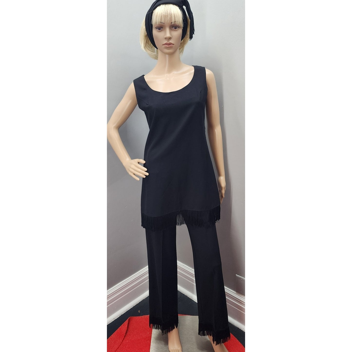 70s Vintage Cocktail Pant Suit with Fringe Detail - S