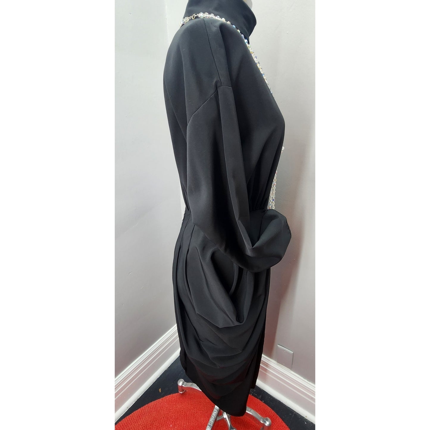 80s Vintage Susan Roselli by Vijack Black Dress - S