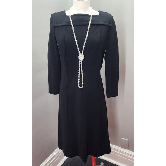 60s Vintage Black Kimberly Knit Wool Shift Dress -M