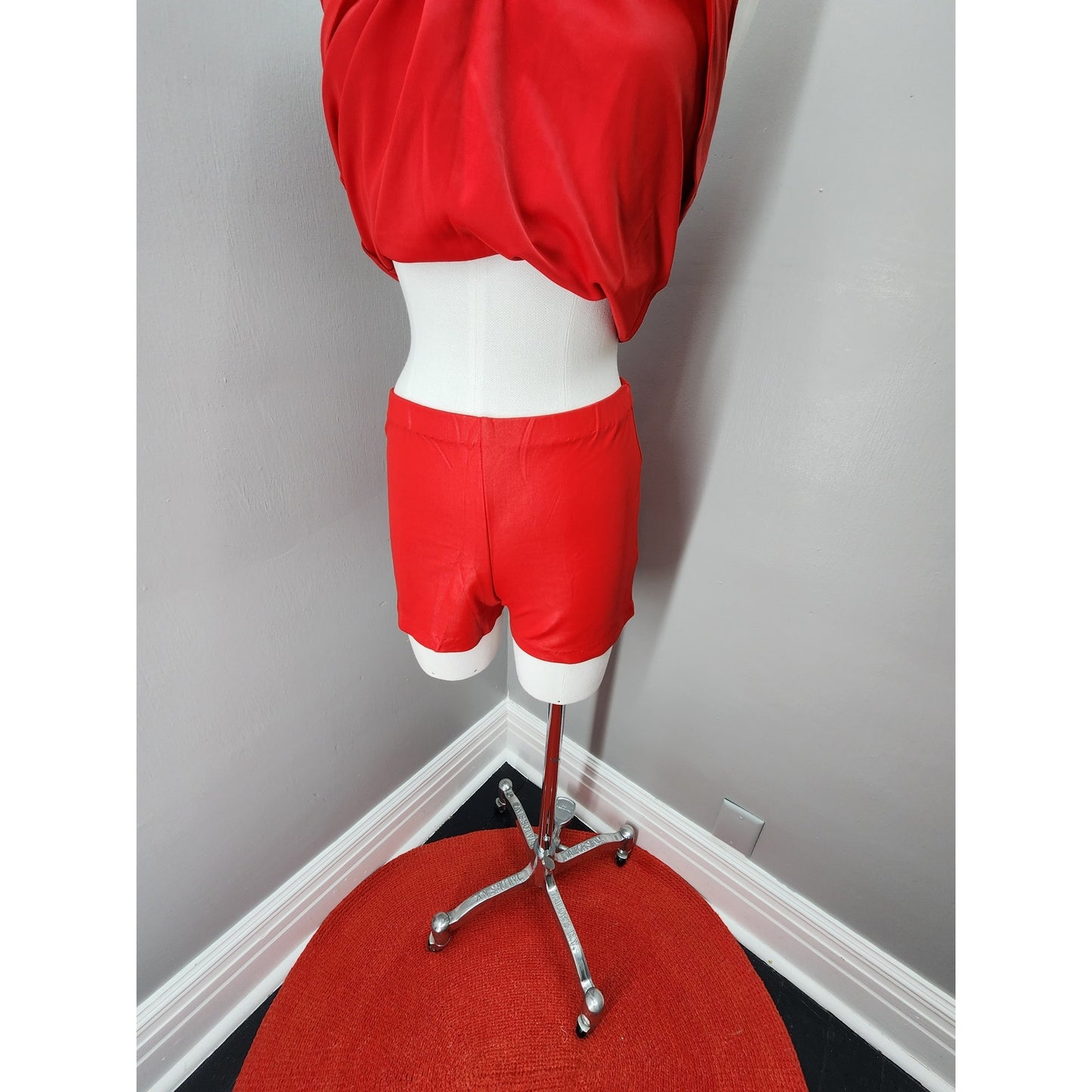 70s Vintage Red Hot Wet Look Tank & Hot Pants - S