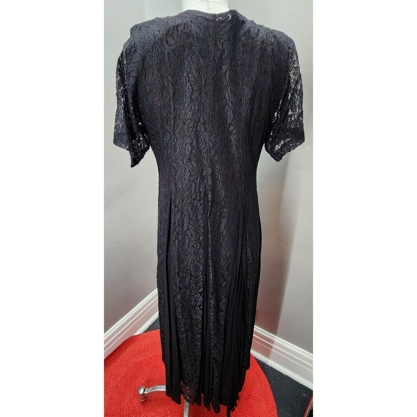 90s Vintage Black Nostalgia Lace and Rayon Midi/Maxi - S