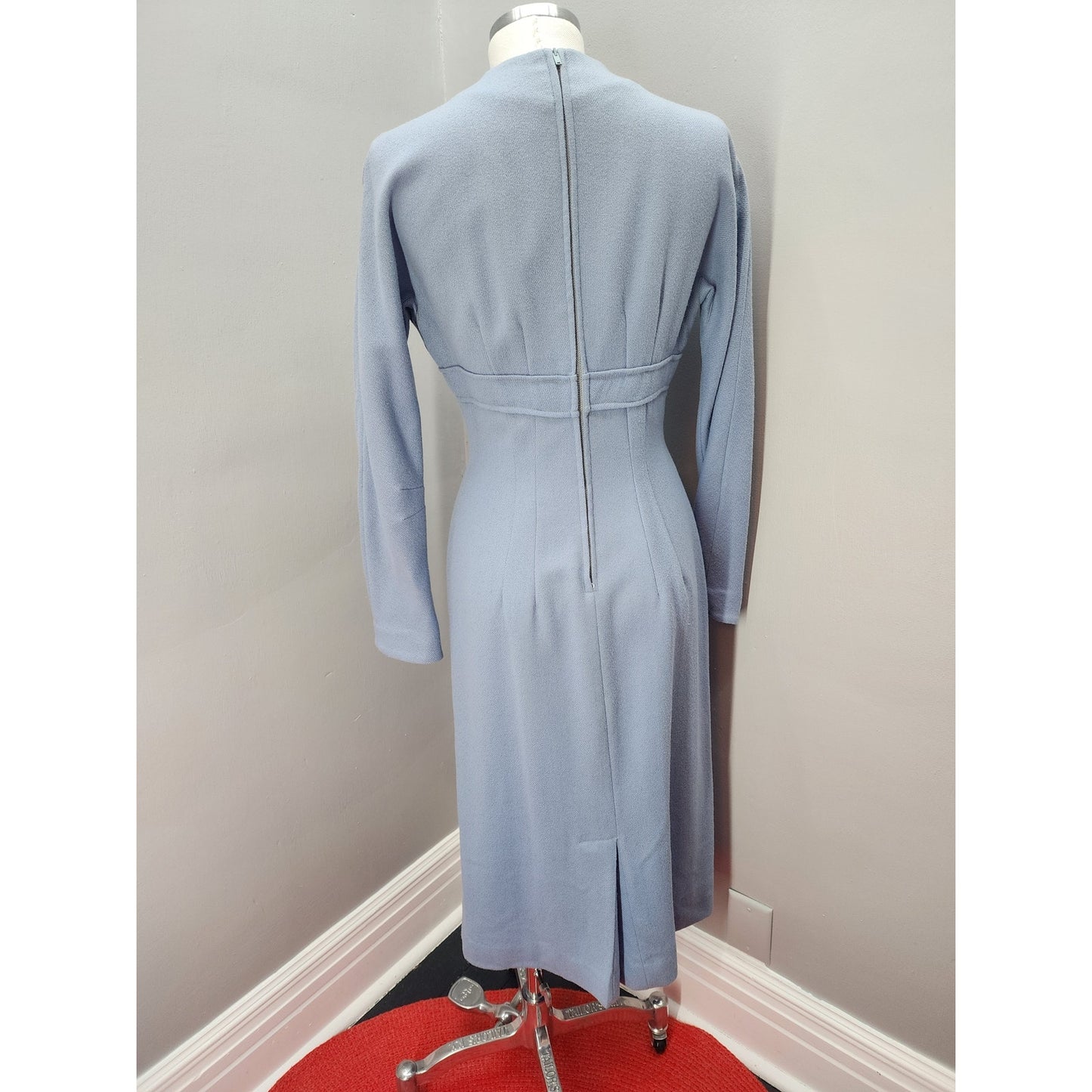 50s Vintage Jonathan Logan Baby Blue Wool Pencil Dress - M