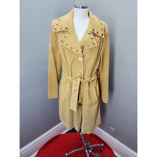 Y2K Vintage Bradley Bayou Suede Trench with Gold Grommets - XL