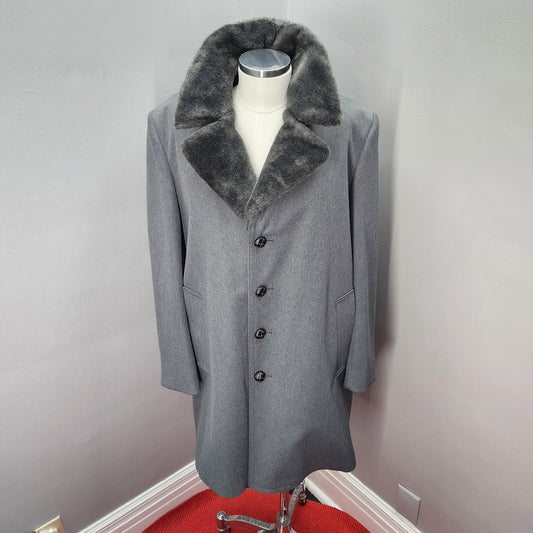 70s Vintage London Fog Men's Faux Fur Lined Coat, Gray - 40R