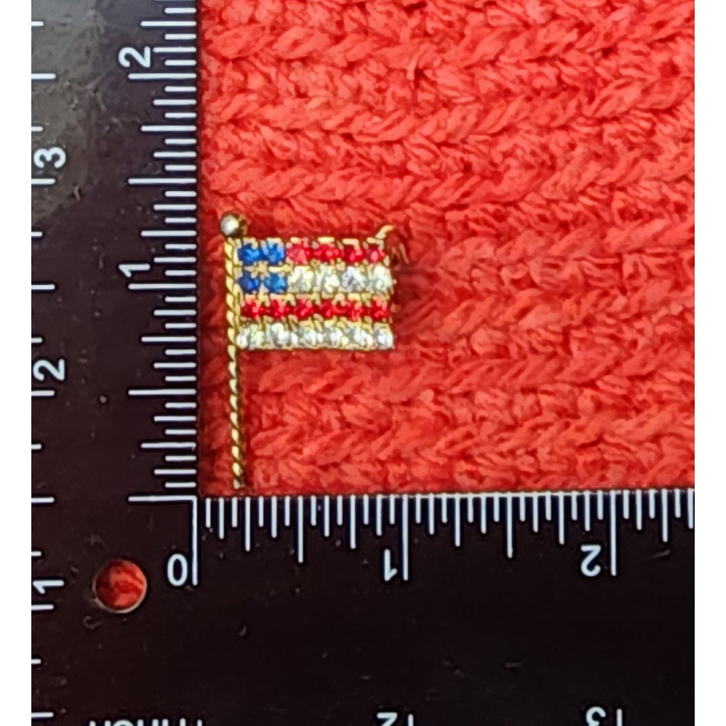 60s/70s Vintage Red, White & Blue Rhinestone Flag Pin & Clip-on Earrings