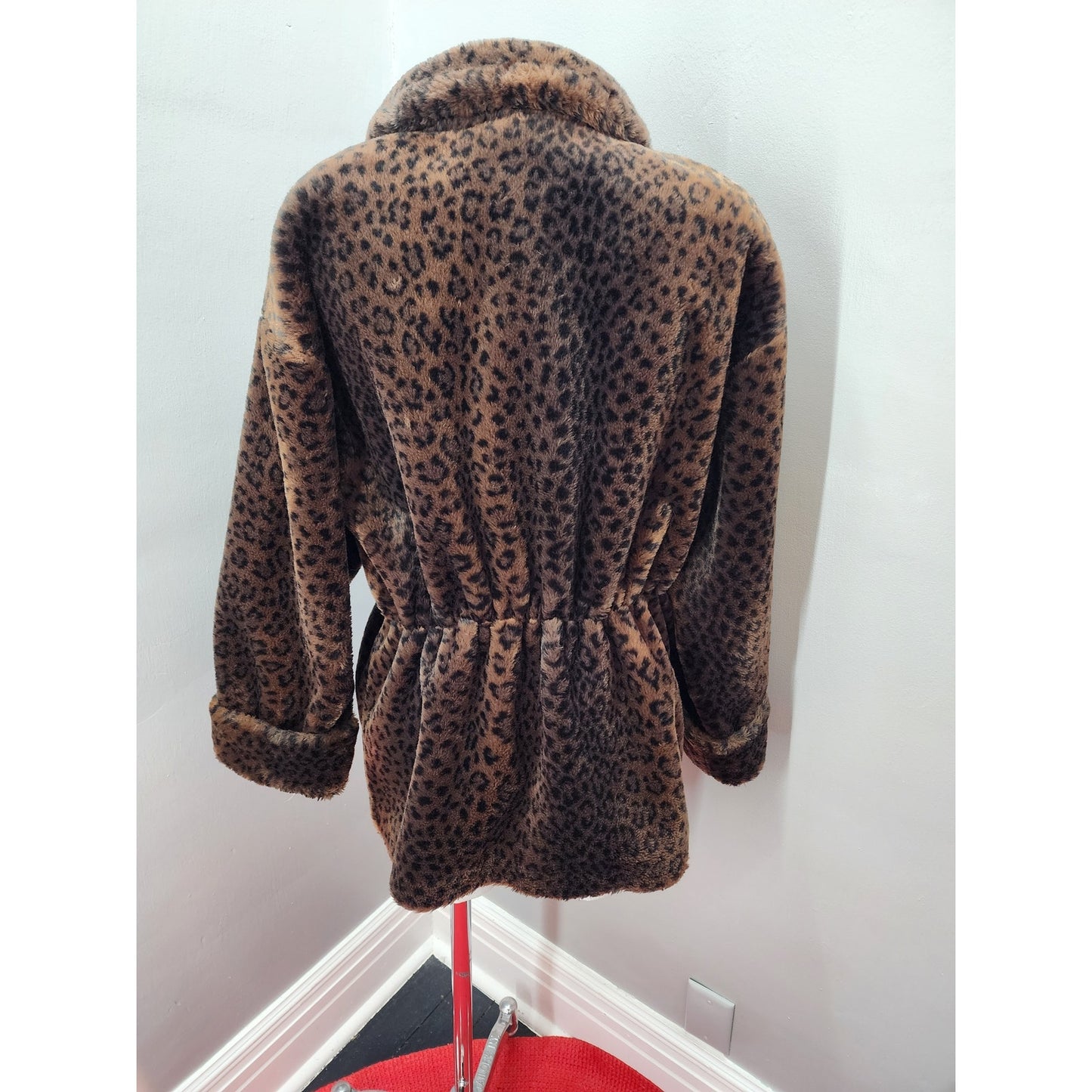 80s-Lorovi Brown and Black Cheetah Faux Fur Coat - PL