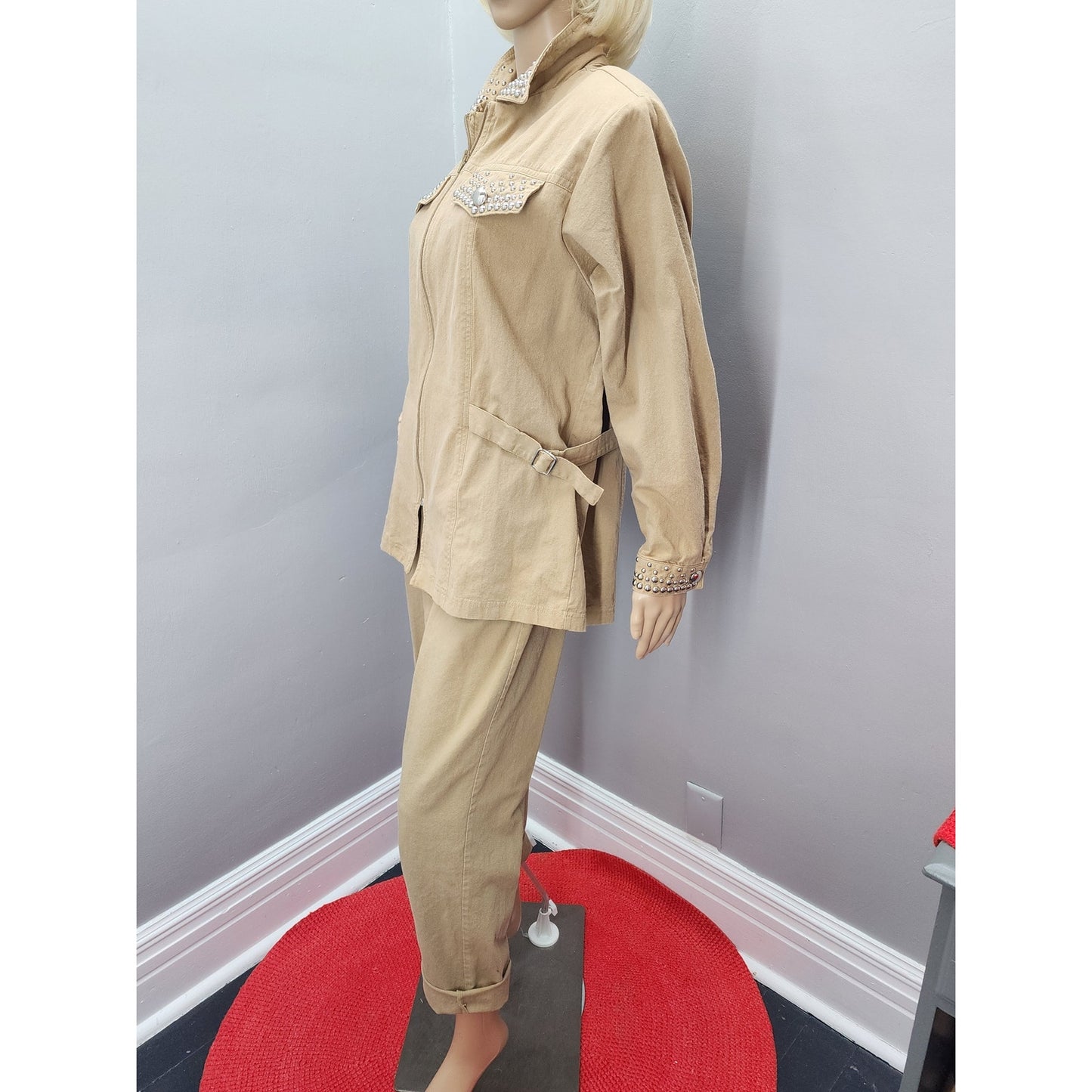 80s Vintage Gepetto Casual Safari Suit, Tan - S / M
