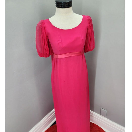 60s Hot Pink Column Gown with Watteau Train