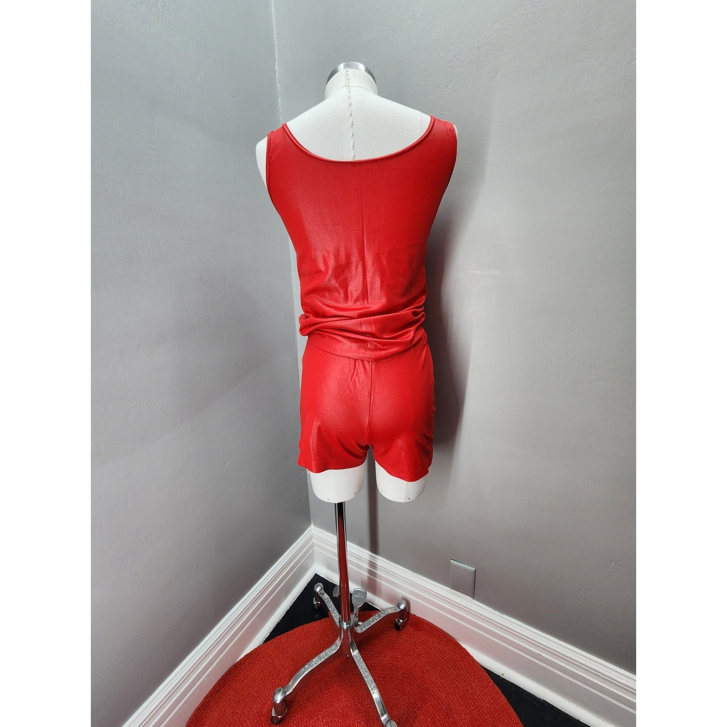 70s Vintage Red Hot Wet Look Tank & Hot Pants - S