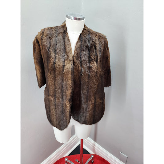 Vintage 40s Brown Beaver Fur Capelet, Shawl - L