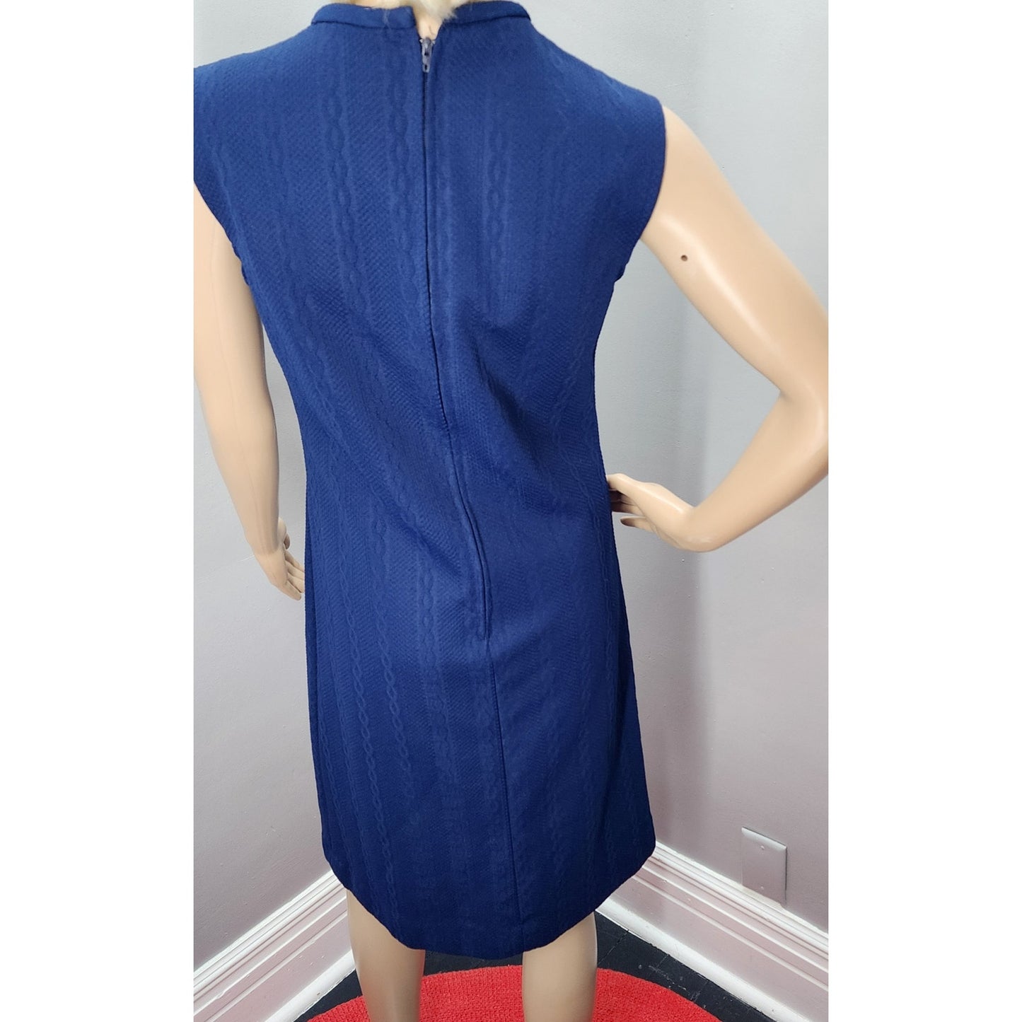 70s Vintage Sears Fashion Blue Textured Shift Dress - M