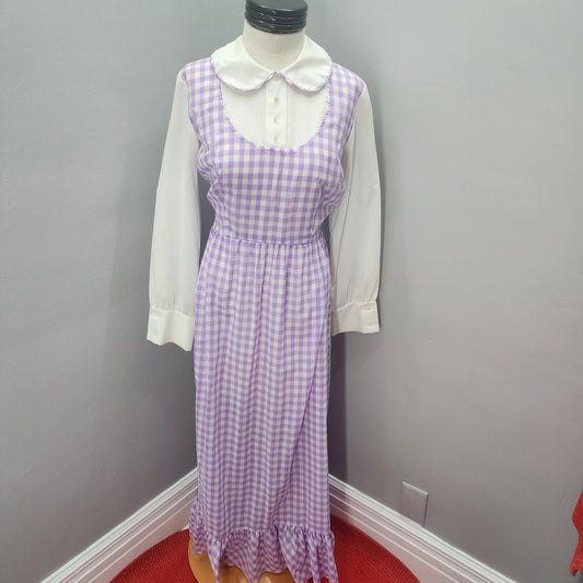 70s Vintage Sears Fashions Purple / White Gingham Maxi - L