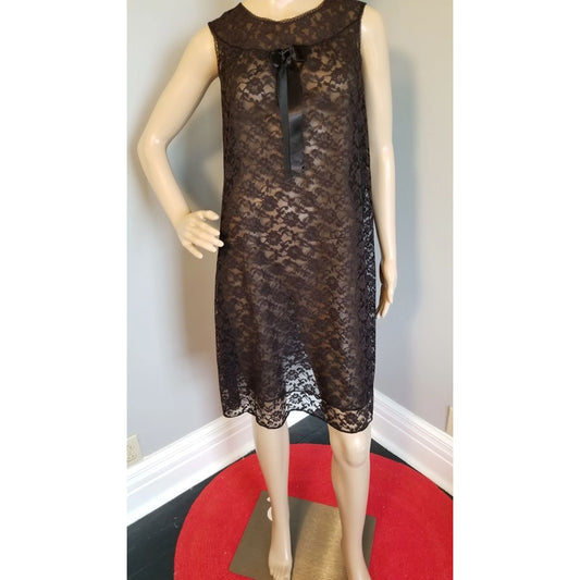 70s Vintage Black Lace Over Sheer Nylon Short Nighty Nightgown
