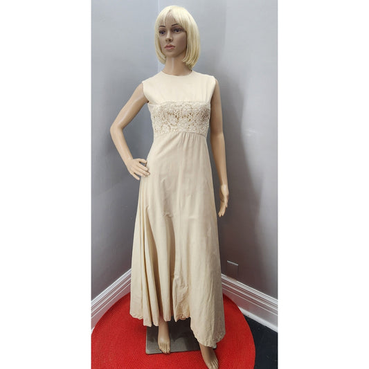70s Vintage Ecru Cotton and Crochet Maxi Dress