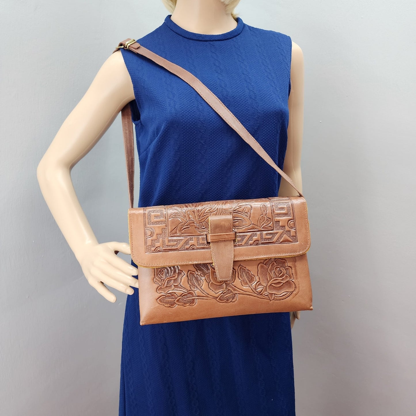 70s Vintage PYMSA Hand Tooled, Embossed Leather Purse,