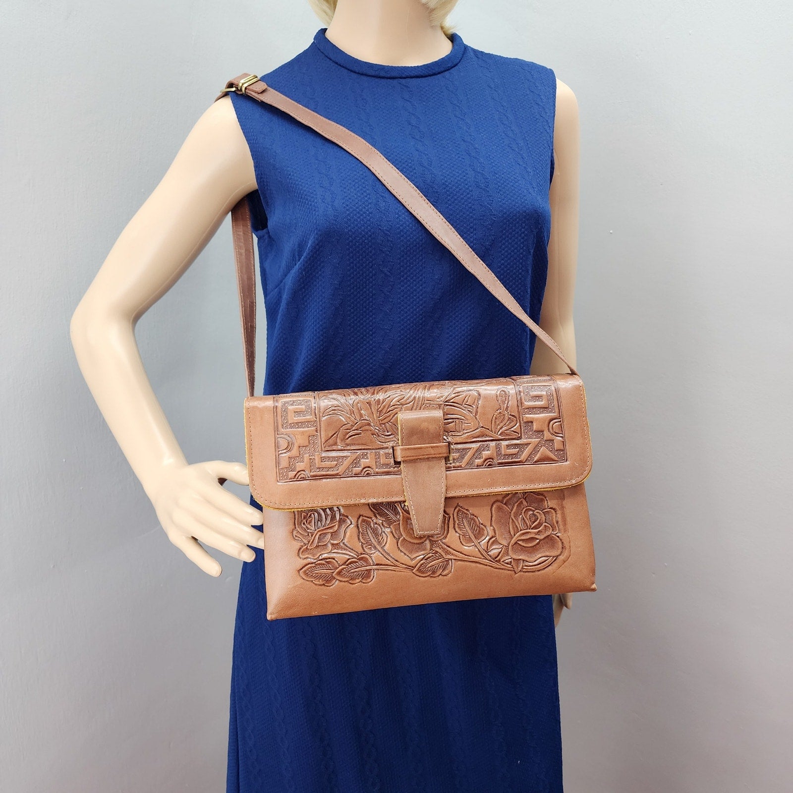 70s Vintage PYMSA  Hand Tooled, Embossed Leather Purse,