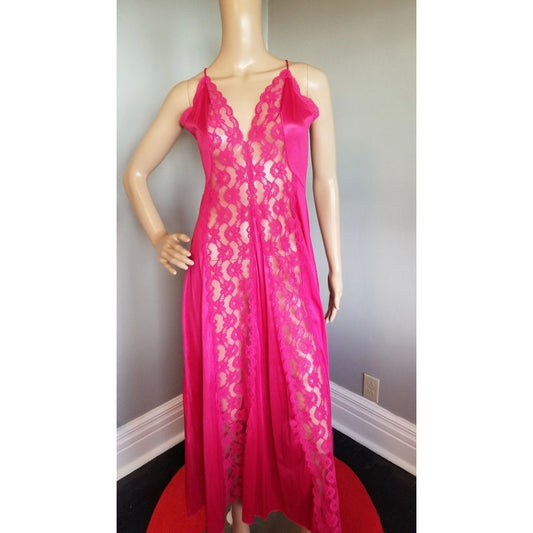 70s Vintage Val Mode Deep Raspberry Nylon Nightgown