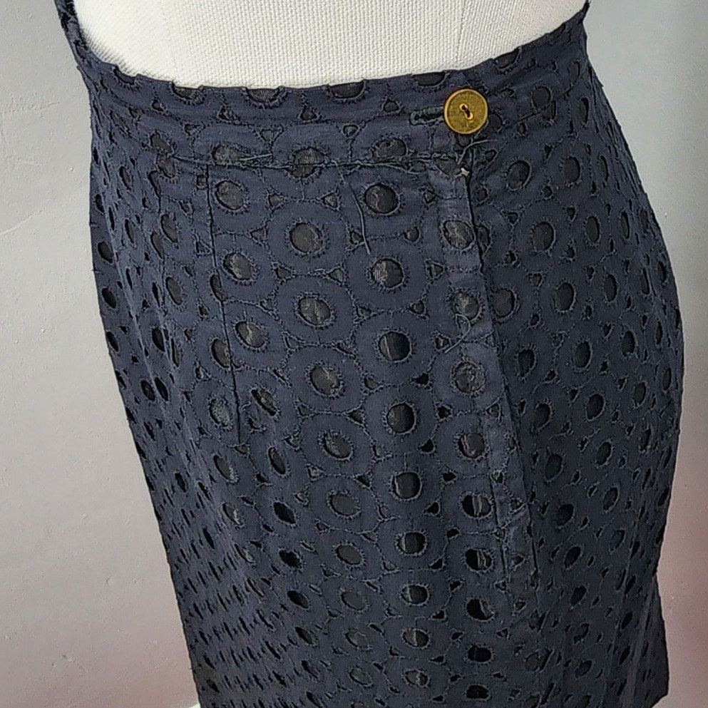 50s Vintage Black Eyelet or Broderie Anglaise Skirt Suit - S / M