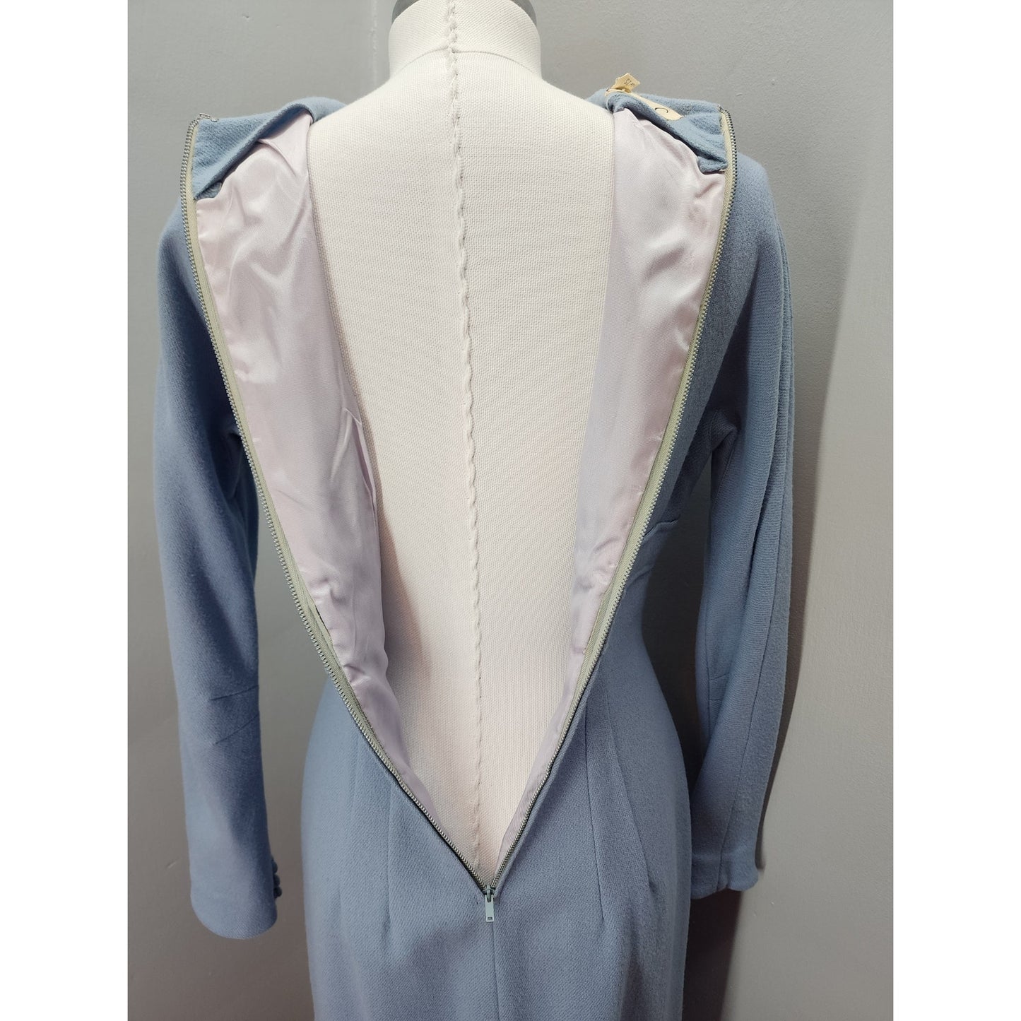 50s Vintage Jonathan Logan Baby Blue Wool Pencil Dress - M