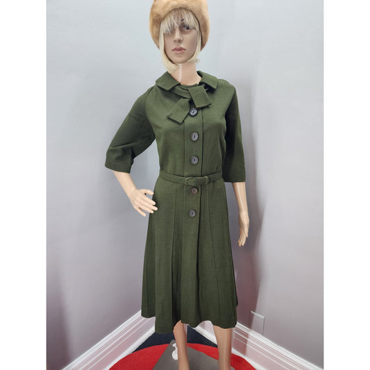 50s Vintage Brentshire Olive Green Dress - XL