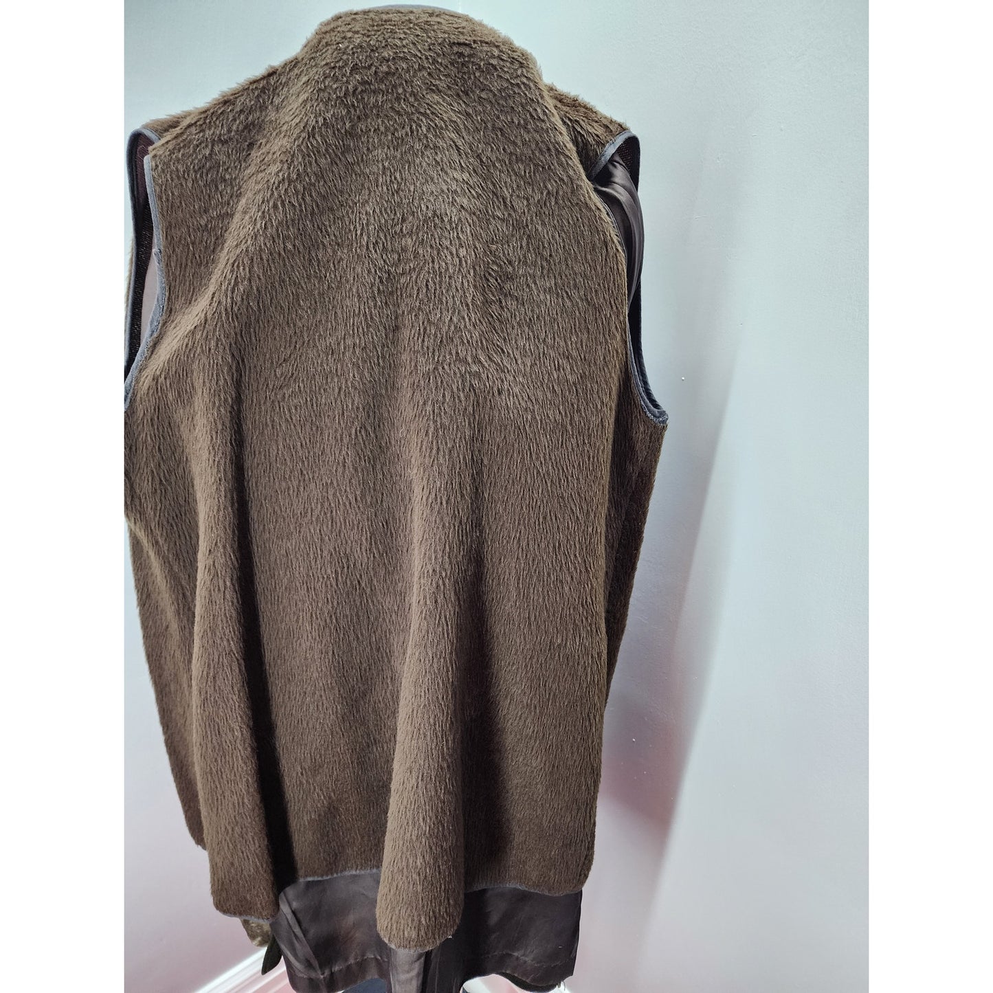 Vintage 60s Chocolate Brown Suede Coat with Fur Collar - S