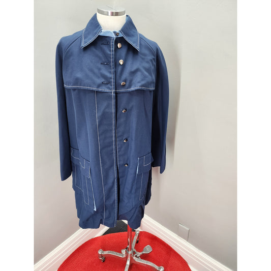 60s Vintage Lanson Navy Blue All Weather Trench / Overcoat - S