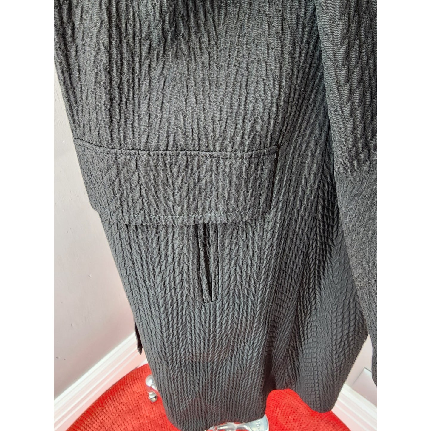 60s Vintage Black Waffle All Weather Trench Coat, Grunge / Goth - XL