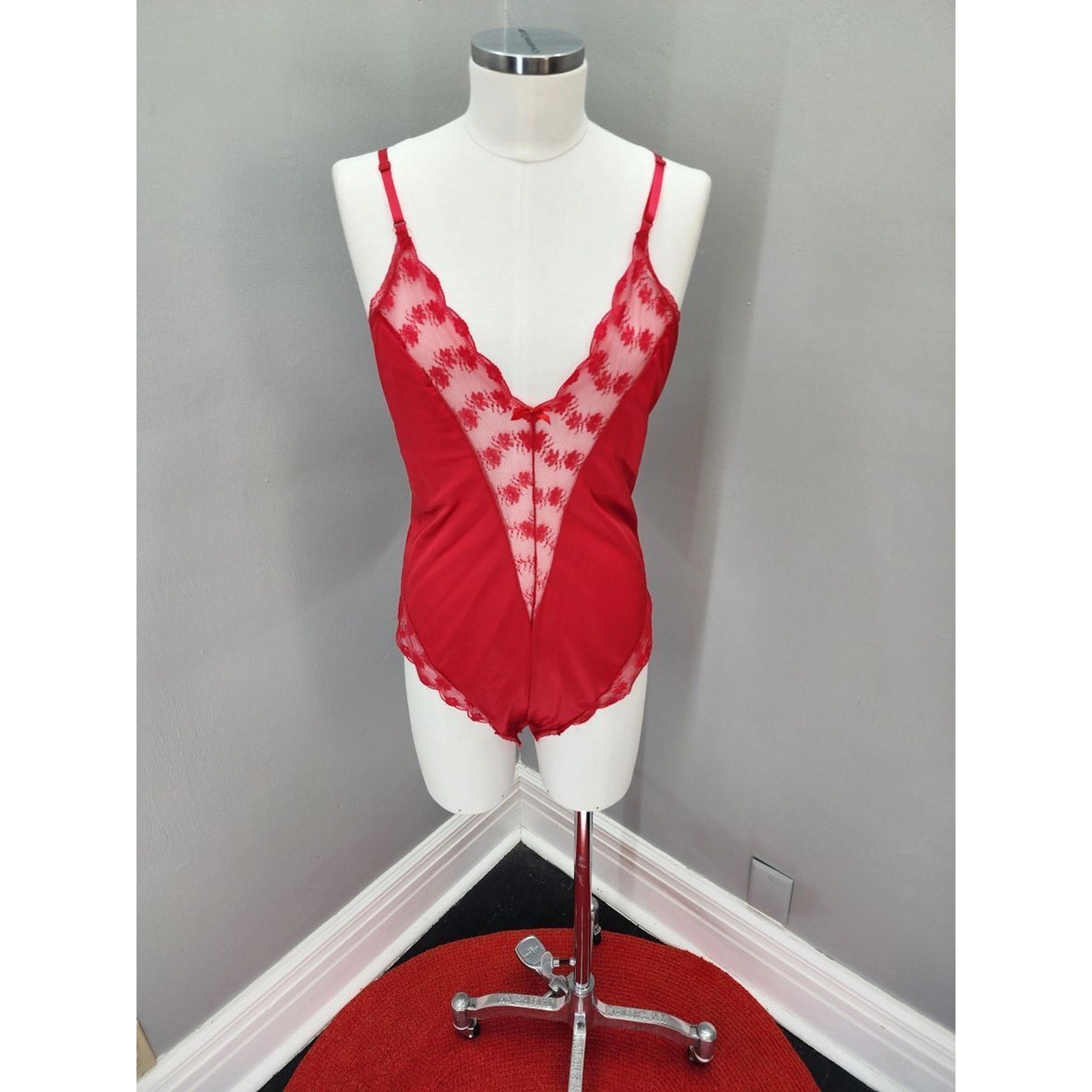 80s Vintage JCPENNEY Red Hot Teddy with Deep V Front and Back