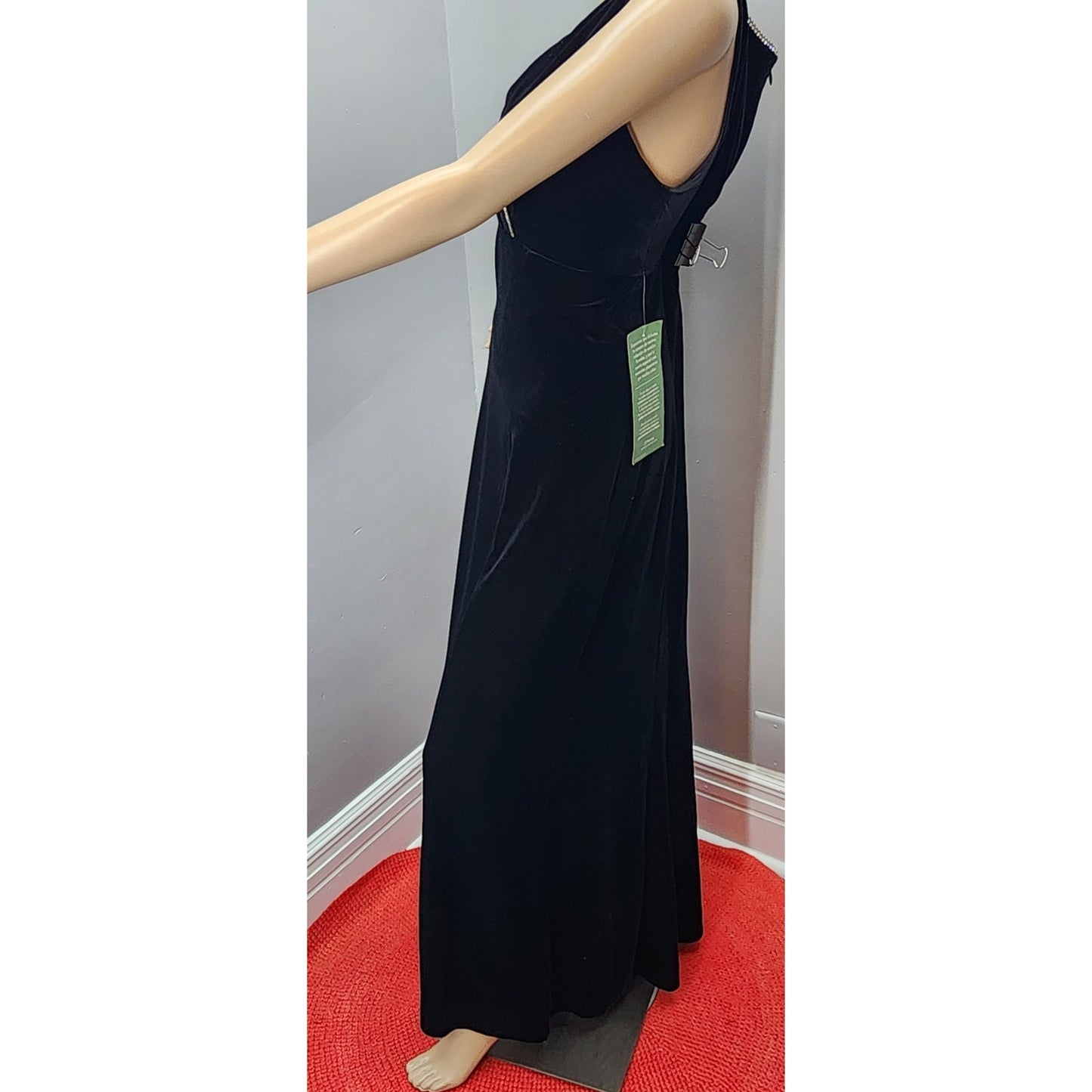 90s Vintage Black Tie Velour Rhinestone Gown - M