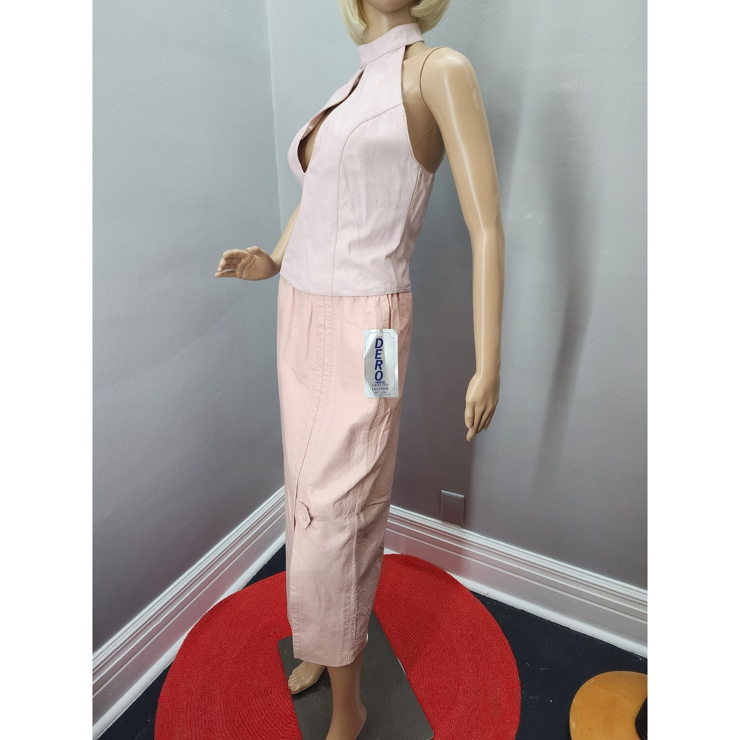 90s Pastel Pink Leather Long Pencil Skirt NOS - M
