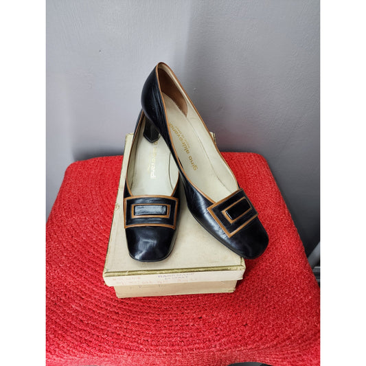 60s Vintage Aldrovandi Leather Pumps, Black, Italy - 40 (8.5 - 9)