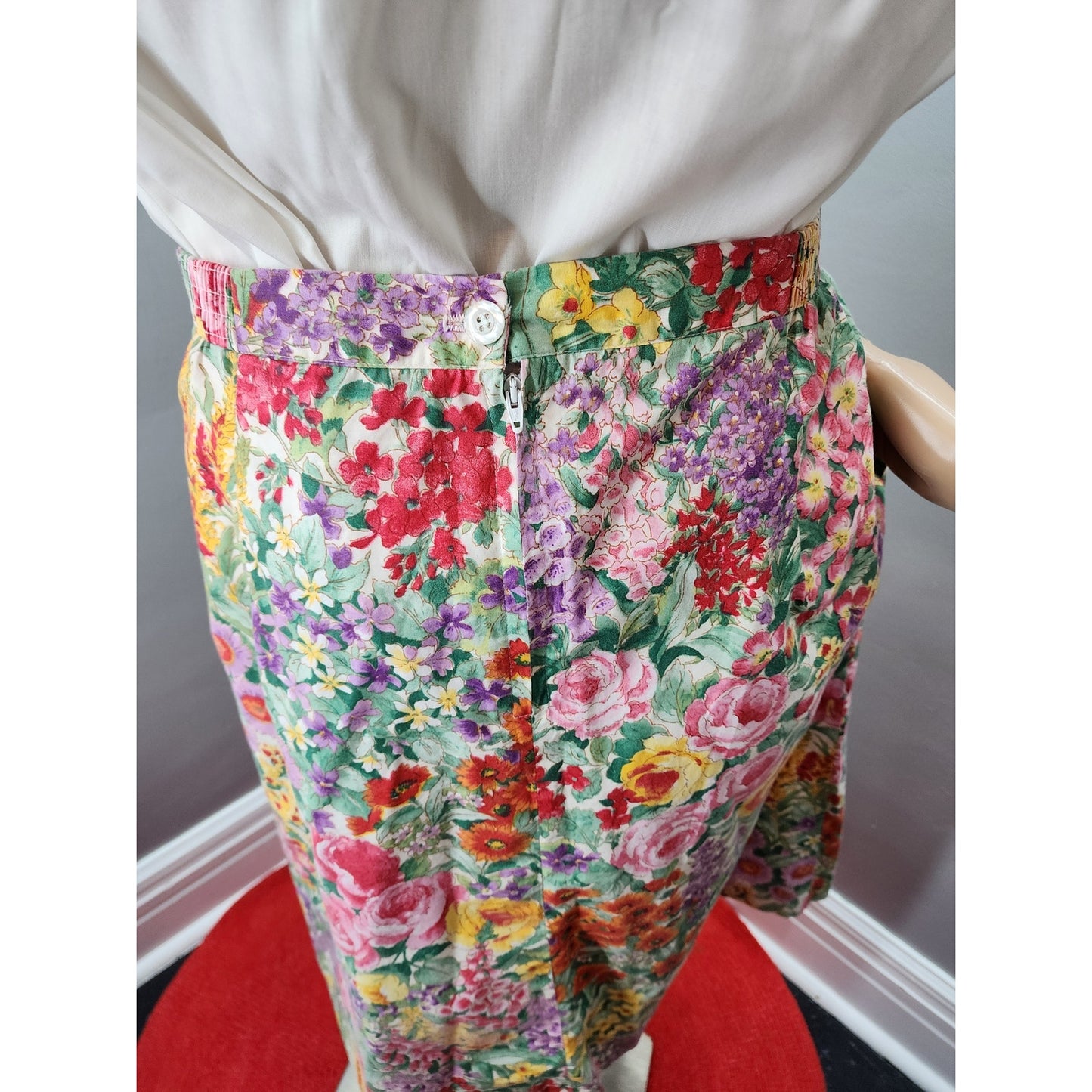 80s Andrew McMullan Floral Skirt, Pockets, Elastic Waist - L